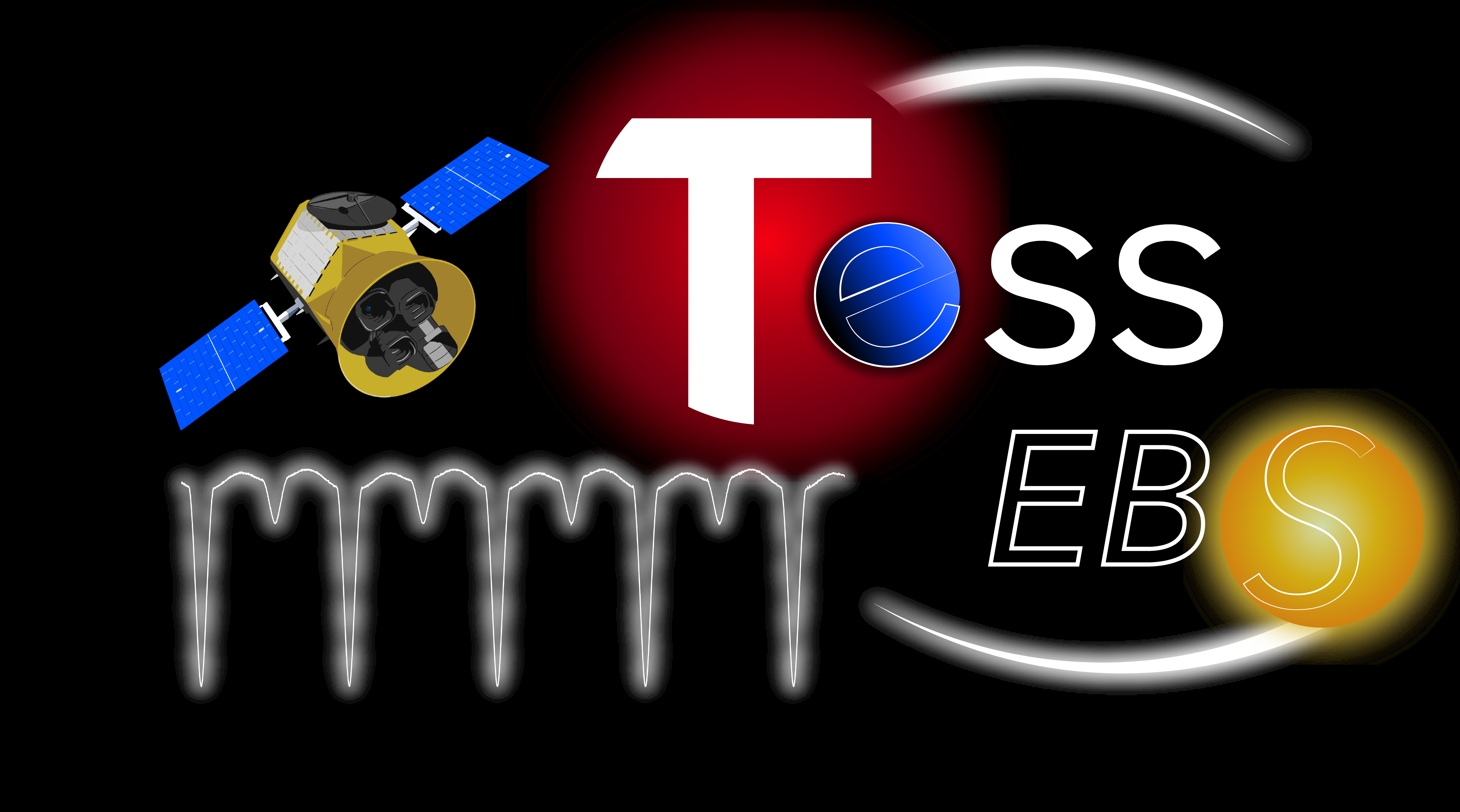 Logo with TESS, a binary, and an eclipsing light curve.