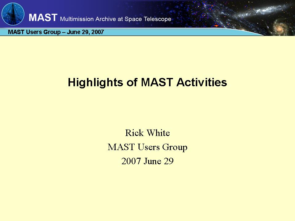 slide 1 of MAST Introduction presentation