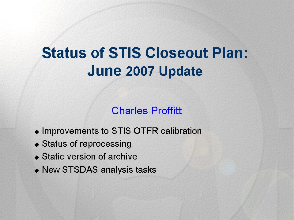 slide 1 of STIS Update presentation