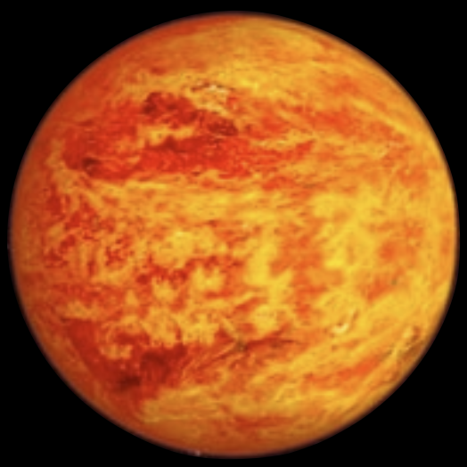 Artist's rendition of exoplanet LTT 1445A b. The planet appears yellow-orange to red in color with yellow clouds in the atmosphere.