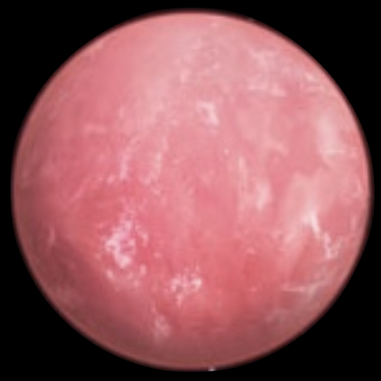Artist's impression of exoplanet TOI-771 b. The image shows a reddish-pink planet with white clouds on a black background.