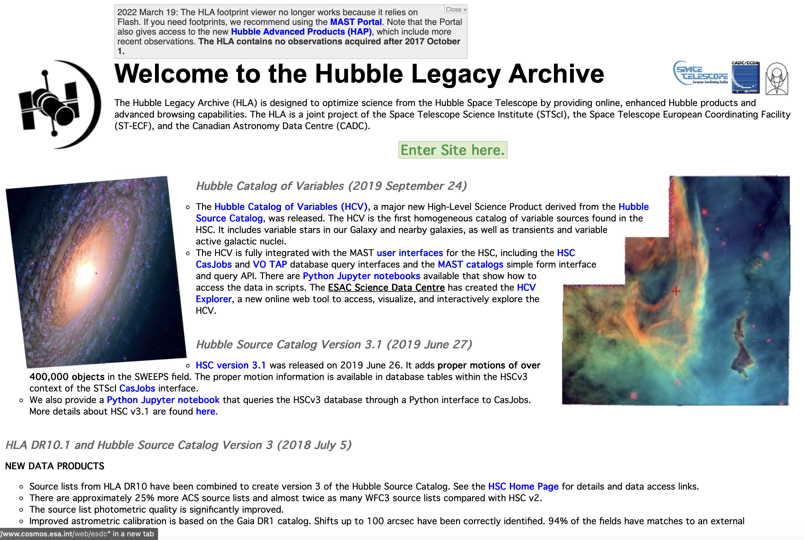 A screenshot showing the landing page of the HLA interface, mostly containing text describing what's available and links to documentation and resources.