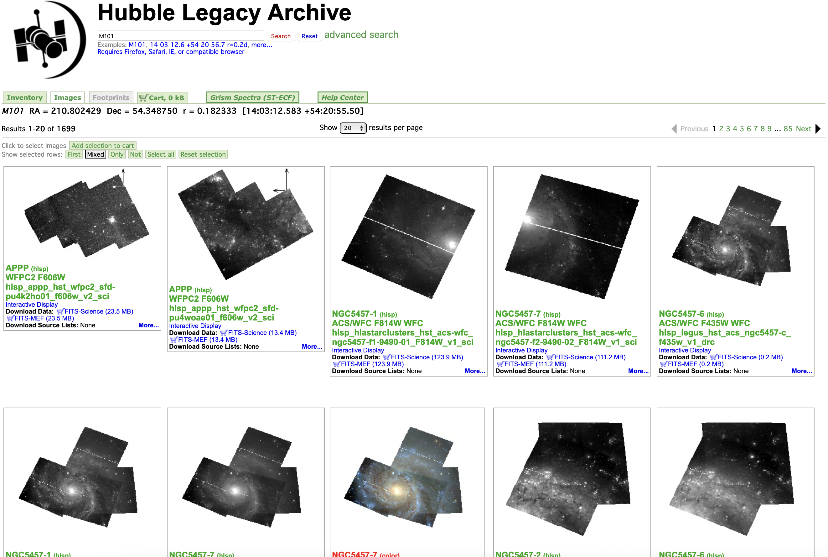 A screenshot showing the HLA album view, which showed preview thumbnails for each HLA dataset in your search result in a grid.