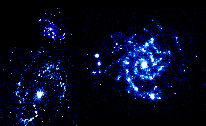 UV images of the spiral Galaxies M33, M81, and M74 shown according 
to their relative sizes